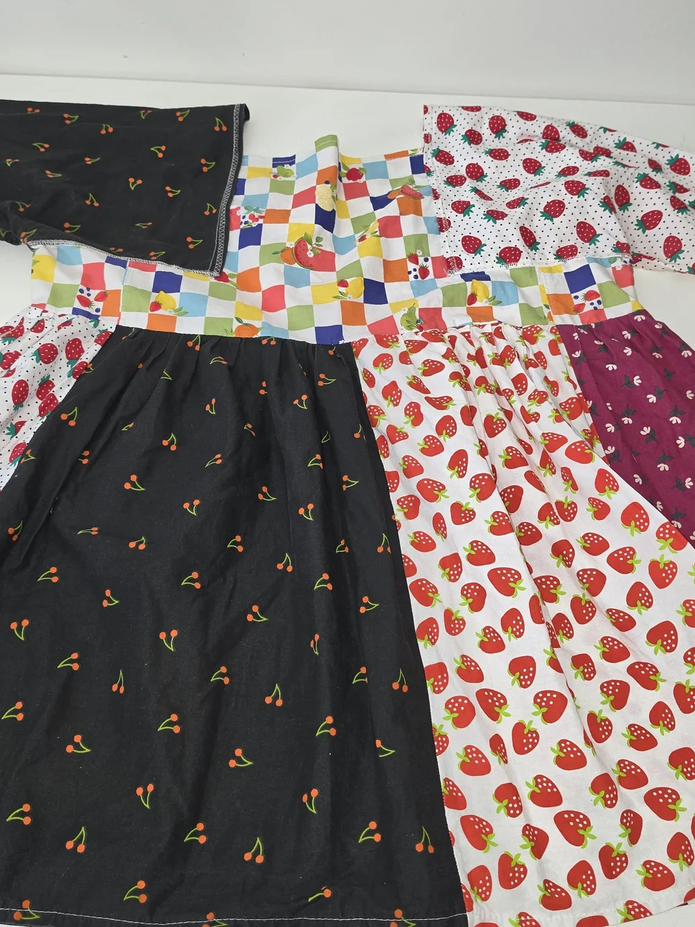 Women’s Mini Patchwork Cherry Print Dress - Red Multicolor